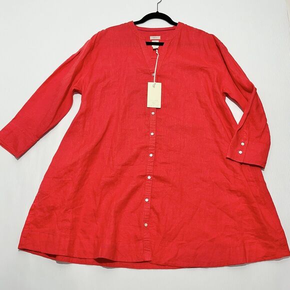 NWT Joie Red Linen V-Neck Button Up Shirt Dress Oversize w/ Pockets Size XL - Picture 1 of 9
